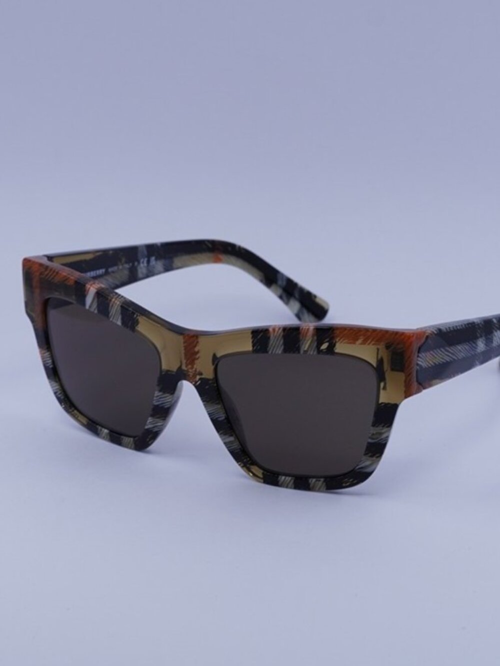 Burberry BE4449 4146/73 Sunglasses Check Sand Cat Eye Frame, Grey Lenses